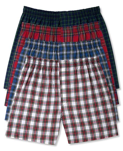 Hanes Cotton Platinum Freshiqtm Underwear Plaid Woven Boxer 4 Pack For