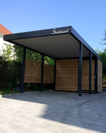 Einzel Carport Metall Stahl Mit Abstellraum Holz Modern Stahlzart