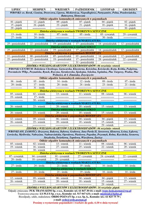 Harmonogram wywozu odpadów Urząd Miasta i Gminy Wronki