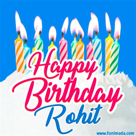 Happy Birthday GIF for Rohit with Birthday Cake and Lit Candles ...