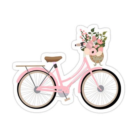 A Pink Bicycle With Flowers In The Basket On Its Front Wheel Sticker