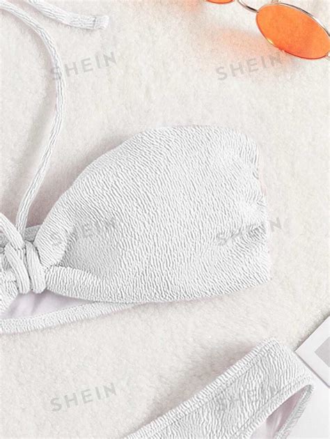 SHEIN Swim Basics Textured Bikini Set Halter Bra Bikini Bottom 2 Piece Bathing Suit SHEIN UK