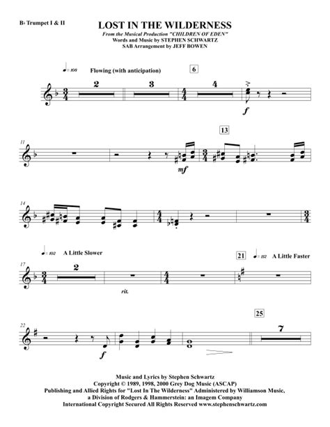 Lost In The Wilderness Arr Jeffrey Bowen By Stephen Schwartz Sheet