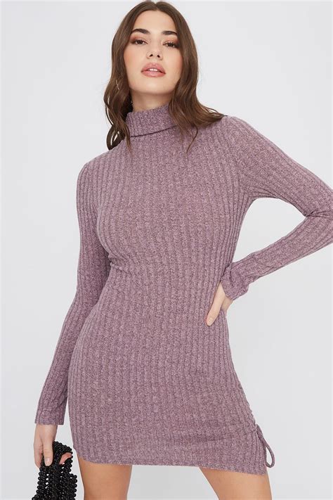 Ribbed Ruched Turtleneck Mini Dress Charlotte Russe Mini Dress