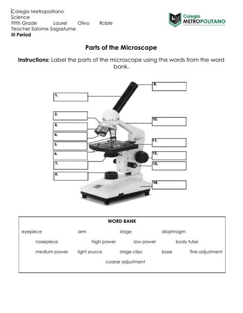 Parts Of A Microscope Worksheet Live Worksheets Worksheets Library