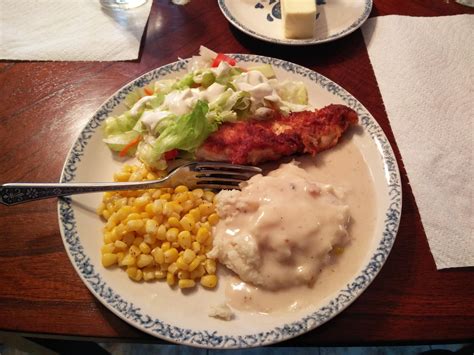 Not Sure This Is Worthy To Post Here Fried Chicken With Mashed Potatoes And Gravy With Corn And