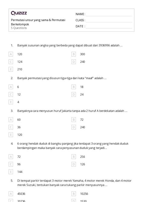 50 Lembar Kerja Permutasi Untuk Kelas 10 Di Quizizz Gratis And Dapat