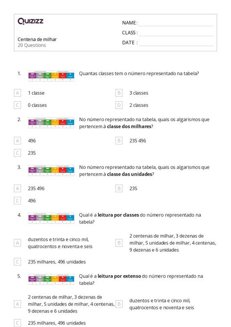 Composição E Decomposição De Números Imprimível 3ª Série Planilhas Quizizz