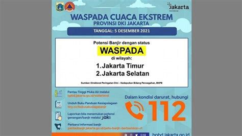 Bpbd Dki Imbau Warga Jakarta Timur Dan Jakarta Selatan Waspadai Cuaca