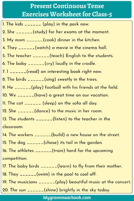 Present Continuous Tense Worksheet For Class 5 With Answers And Pdf