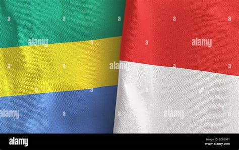 Indonesia And Gabon Two Flags Textile Cloth D Rendering Stock Photo