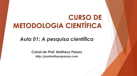 Curso De Metodologia Científica — Aula 01— A Pesquisa Científica Youtube