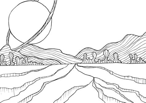 Premium Vector Doodle Alien Fantasy Crater Landscape Coloring Page