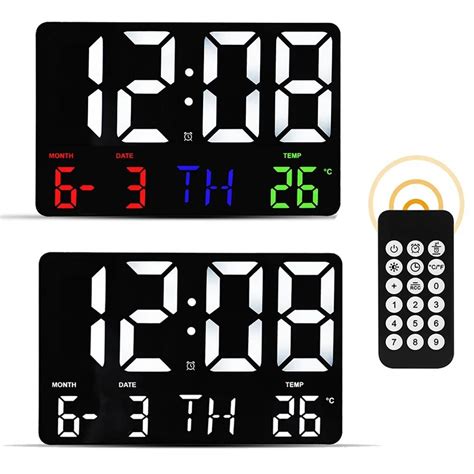 16-inch led digital wall clock alarm clock large screen temperature date day display with remote ...