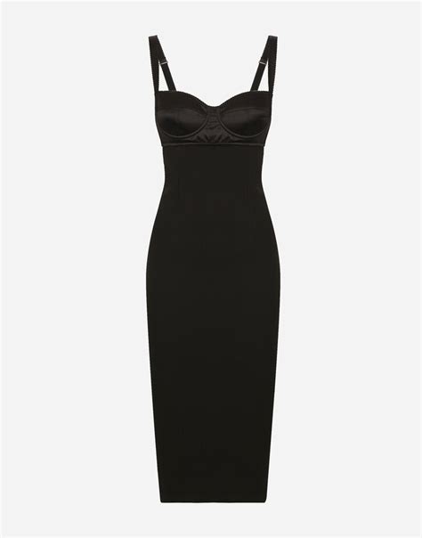 Jersey Midi Dress With Corset Style Bra Top In Black For Dolceandgabbana® Us