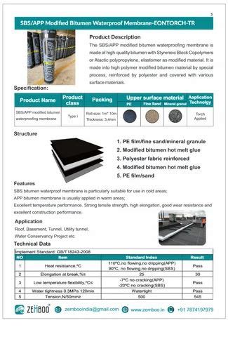 Zemboo Modified Bitumen App Waterproofing Membrane Black At Rs 1550