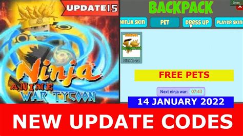 New Update Codes Upgrade Anime Ninja War Tycoon Roblox Free Pets