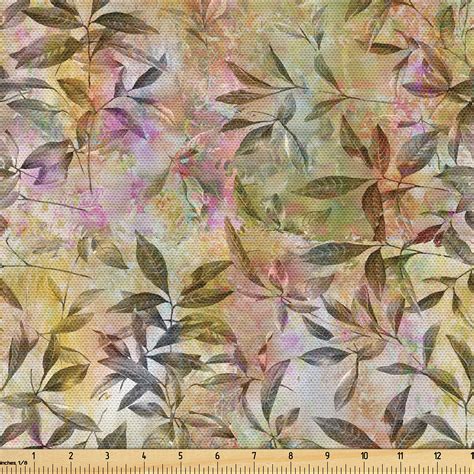 Ambesonne Leaf Print Fabric By The Yard Colorful Retro Leaves Yards