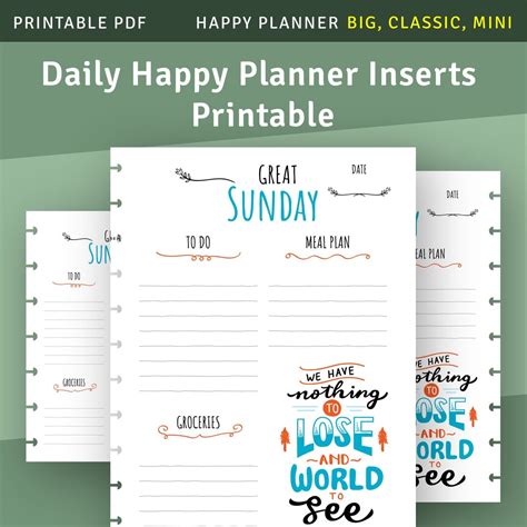 Happy Planner Daily Pages Printable Day Organize Inserts For Happy