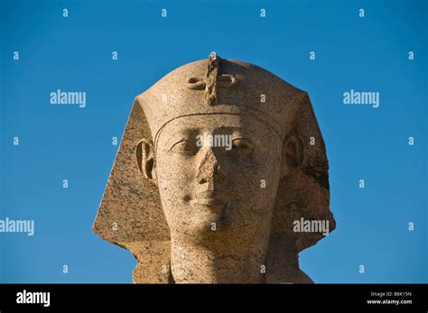 Sphinx portrait closeup broken nose at Pompeys Pillar Alexandria Egypt historic monument ...