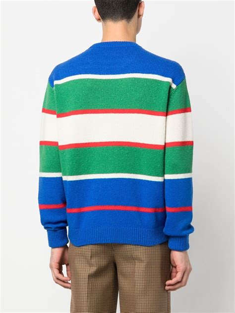 Gucci Striped Intarsia Logo Wool Jumper Farfetch