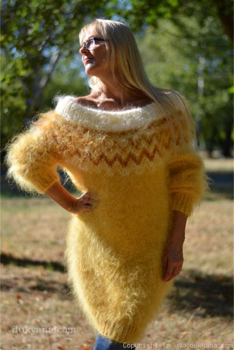 Mohair Dress Handknit In Icelandic Design With An Off Shoulder And In