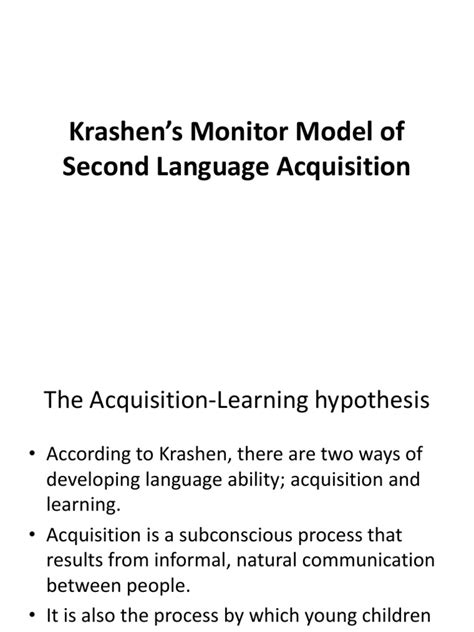 Krashen S Monitor Model Of Second Language Acquisition Pdf Second Language Language