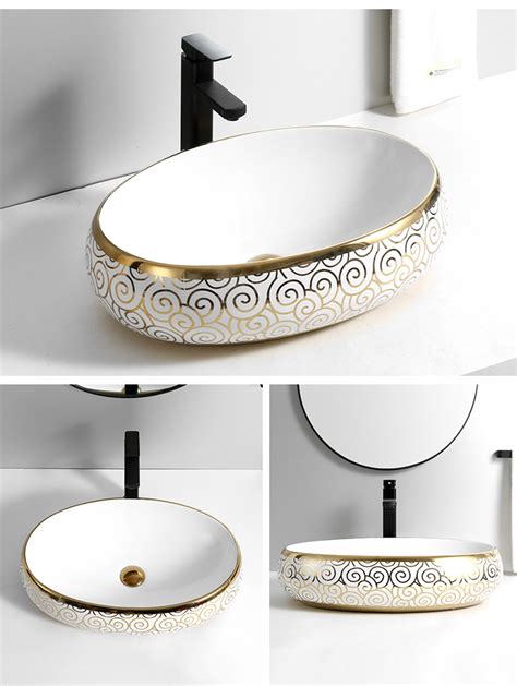 Luxury Saudi Arabia Electroplated Gold Oval Wash Basin Solid Surface