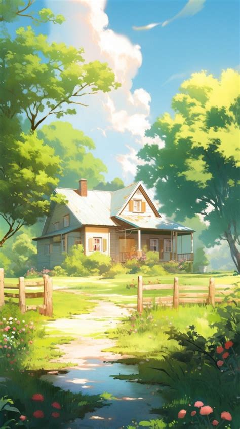 Anime Village House Nature Landscape Aesthetic 20 Wallpaper Images