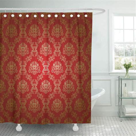 Ksadk Gold Damask Floral Pattern Flowers On Red Brocade Vintage Royal Classy Ornate Shower