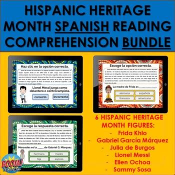 Hispanic Heritage Month SPANISH Reading Comprehension BOOM CARDS BUNDLE