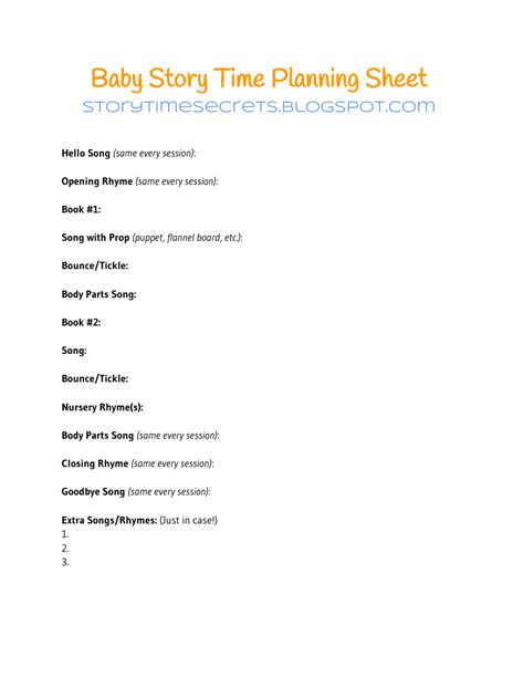 Baby Story Time Planning Sheet Template Download Printable Pdf