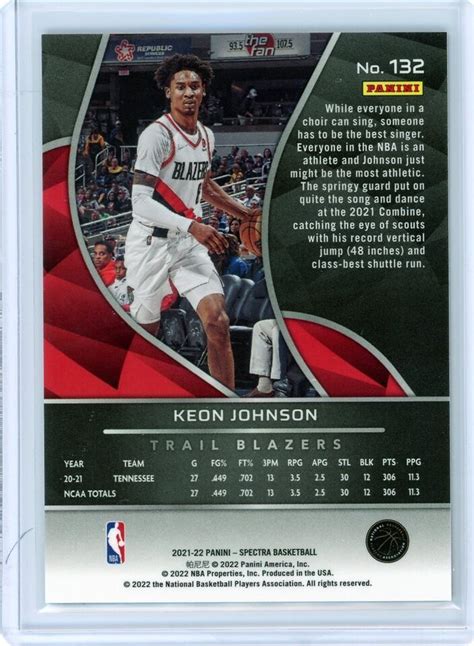 2021 22 Panini Spectra Keon Johnson RC 132 Portland Trail Blazers EBay