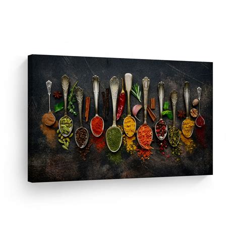 Smile Art Design Colorful Spices In Vintage Spoons Kitchen Canvas Wall