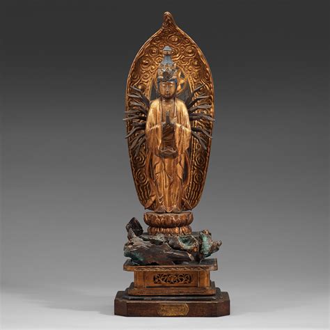 A Japanese Wooden Sculpture Of Bodhisattva Kannon Senju Edo Period