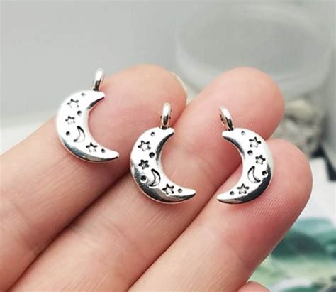 40pcslot Moon Charms Antique Silver Plated Moon Charms Etsy Uk