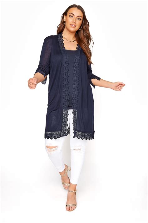 Navy Lace Trim Cardigan Yours Clothing