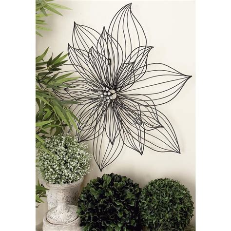 Reviews For Litton Lane In X In Metal Black D Wire Floral Wall