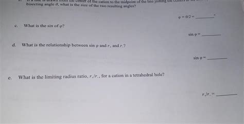 Solved Limiting Radius Ratio For A Tetrahedral Hole A Of Chegg