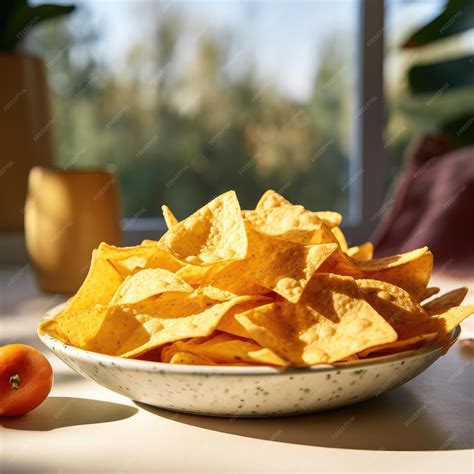 Premium Ai Image Crunchy Doritos In The Bowl On The Kitchen Table Sunny Day Generative Ai