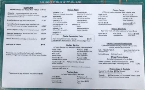 Menu at Pinches Tacos restaurant, Las Vegas, 9205 W Russell Rd #190