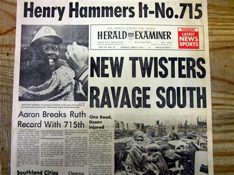 1974 Newspaper HANK AARON Breaks BABE RUTH LifetimeHR Record Hits 715th