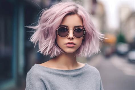 Premium Ai Image A Woman With Pink Hair Wearing Sunglasses