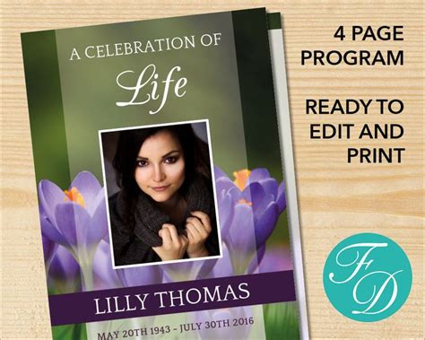 Celebration of Life Program Template Funeral Program - Etsy | Funeral program template, Funeral ...