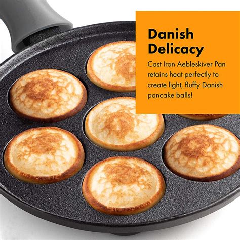 Shlia Pre Seasoned Cast Iron Aebleskiver Pan For Danish Stuffed Pancake