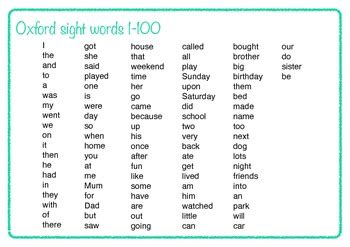 Oxford Word List 1-100 Activity Pack by Annette Fraser | TpT