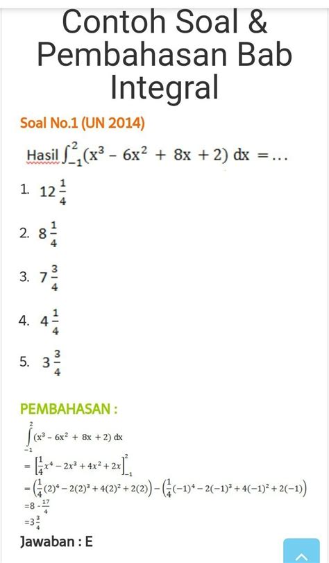 Inilah 19 Jawaban Contoh Soal Pilihan Ganda Integral Tentu Dan