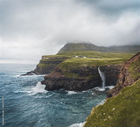 Gasadalur Village And Mulafossur Its Iconic Waterfall Vagar Faroe