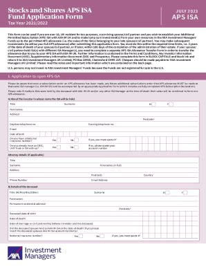 Fillable Online Stocks And Shares APS ISA MARCH 2021 Fund Application