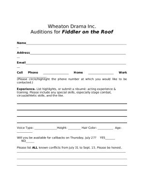 Fiddler On The Roof Auditions July 24 25 29 Doc Template PdfFiller